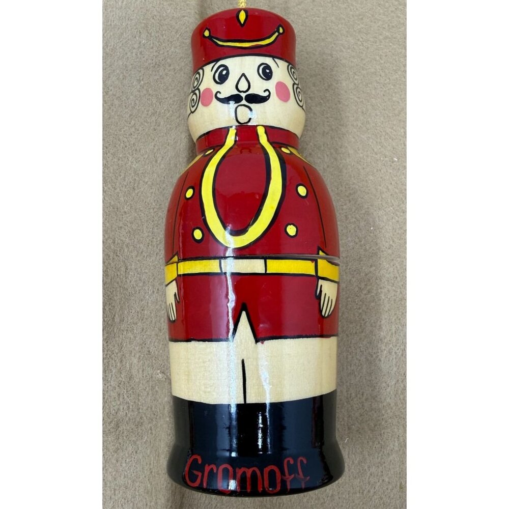 Christmas Ornament Russian GROMOFF Vodka Bottle Holder Toy Soldier Kitchy